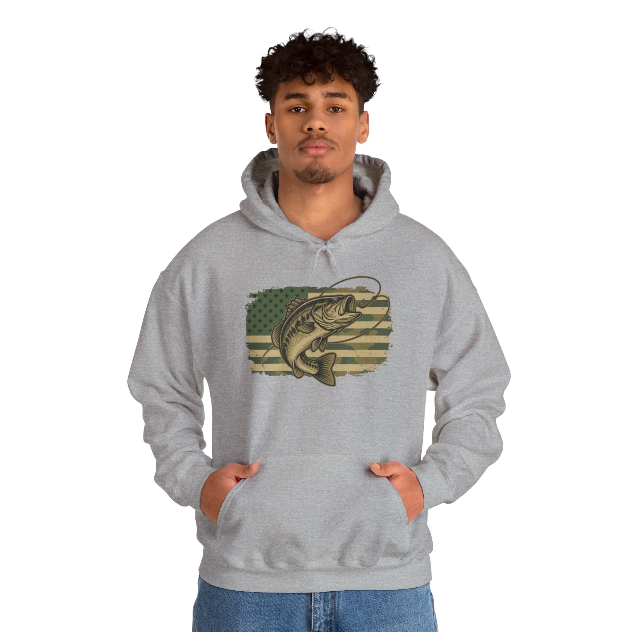 Fishing Bass Hoodie — American Flag Largemouth Bass Pullover