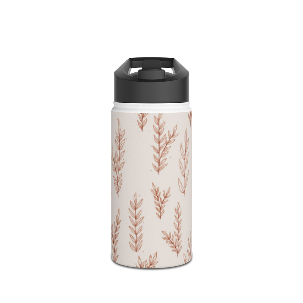 Botanical Beige Stainless Steel Water Bottle – Minimal Leaf Pattern, Insulated Drink Bottle