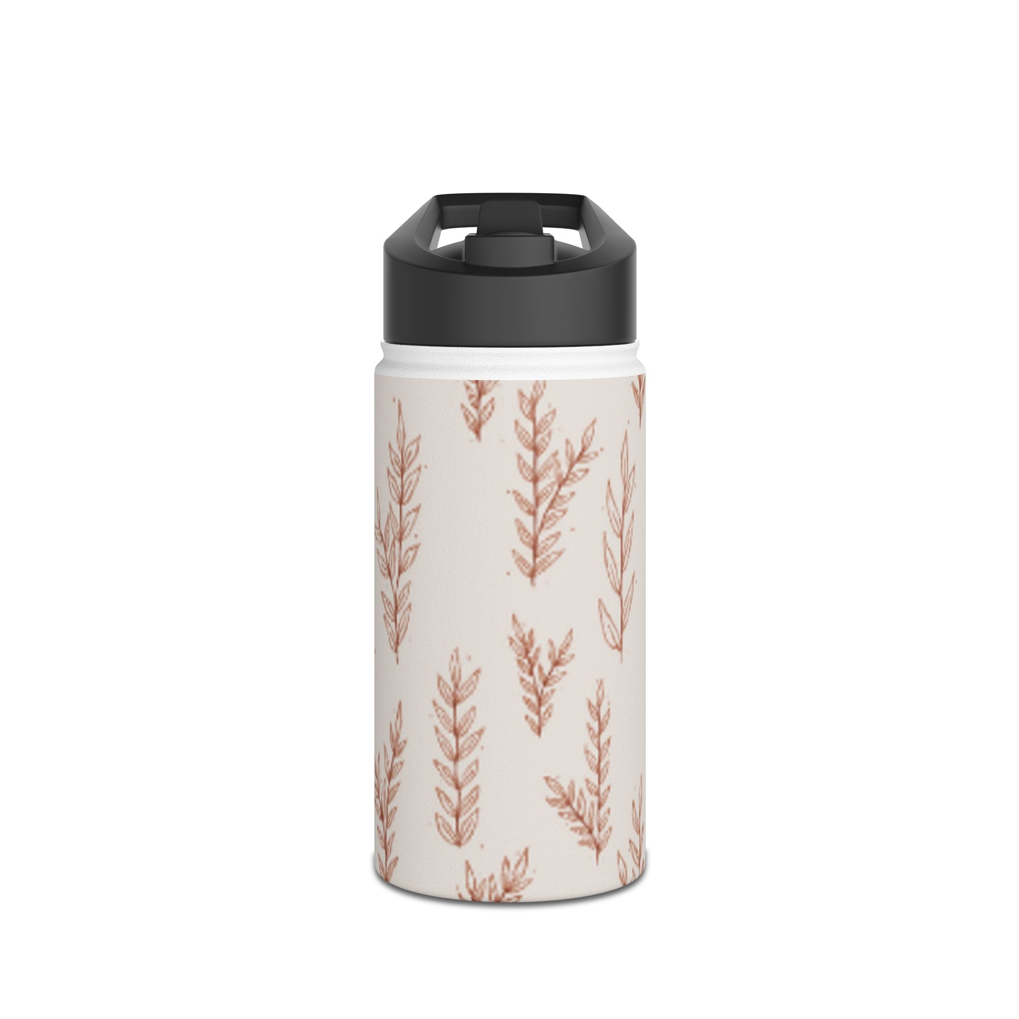 Botanical Beige Stainless Steel Water Bottle – Minimal Leaf Pattern, Insulated Drink Bottle