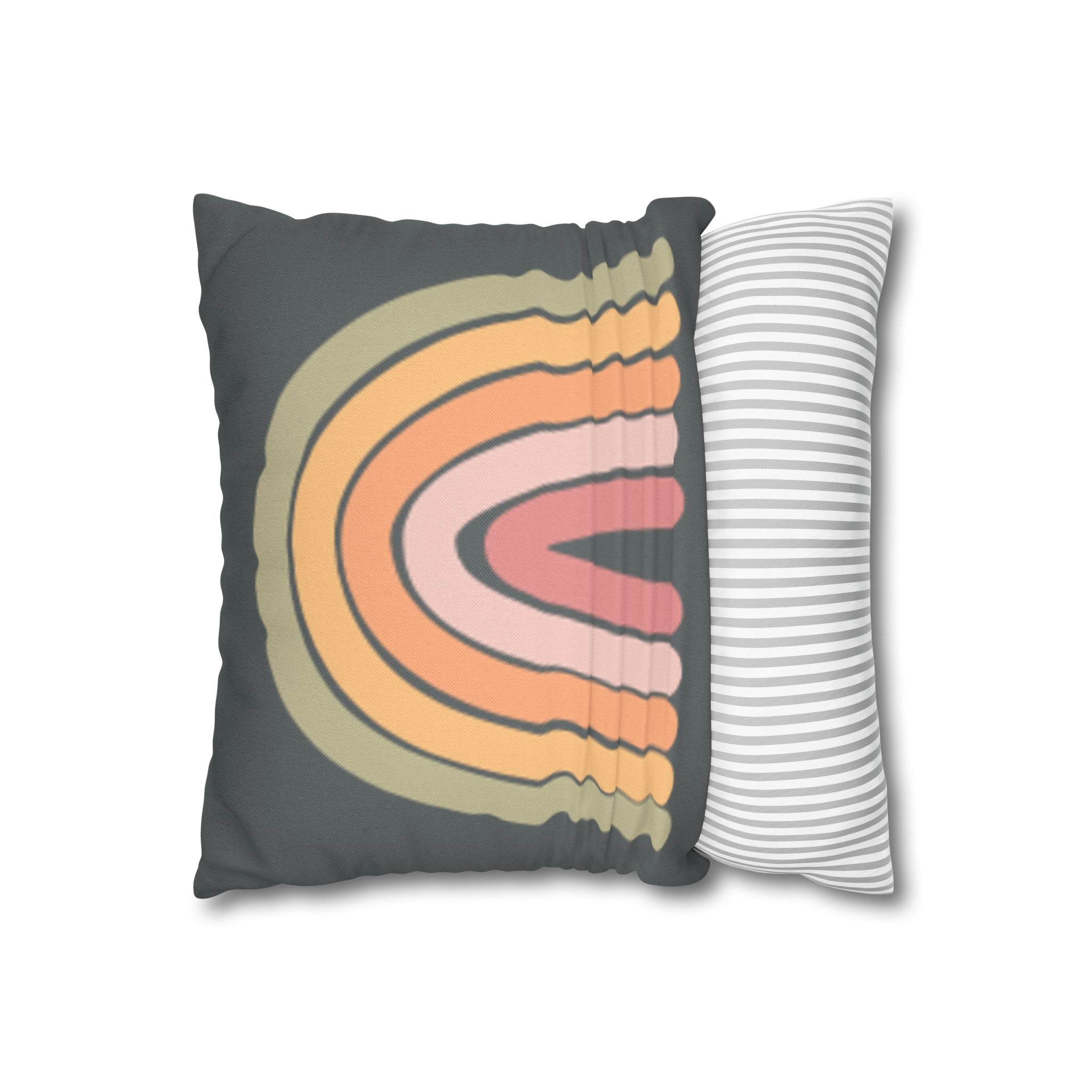 Retro Pastel Rainbow Pillow Cover — Boho Decorative Square Pillowcase