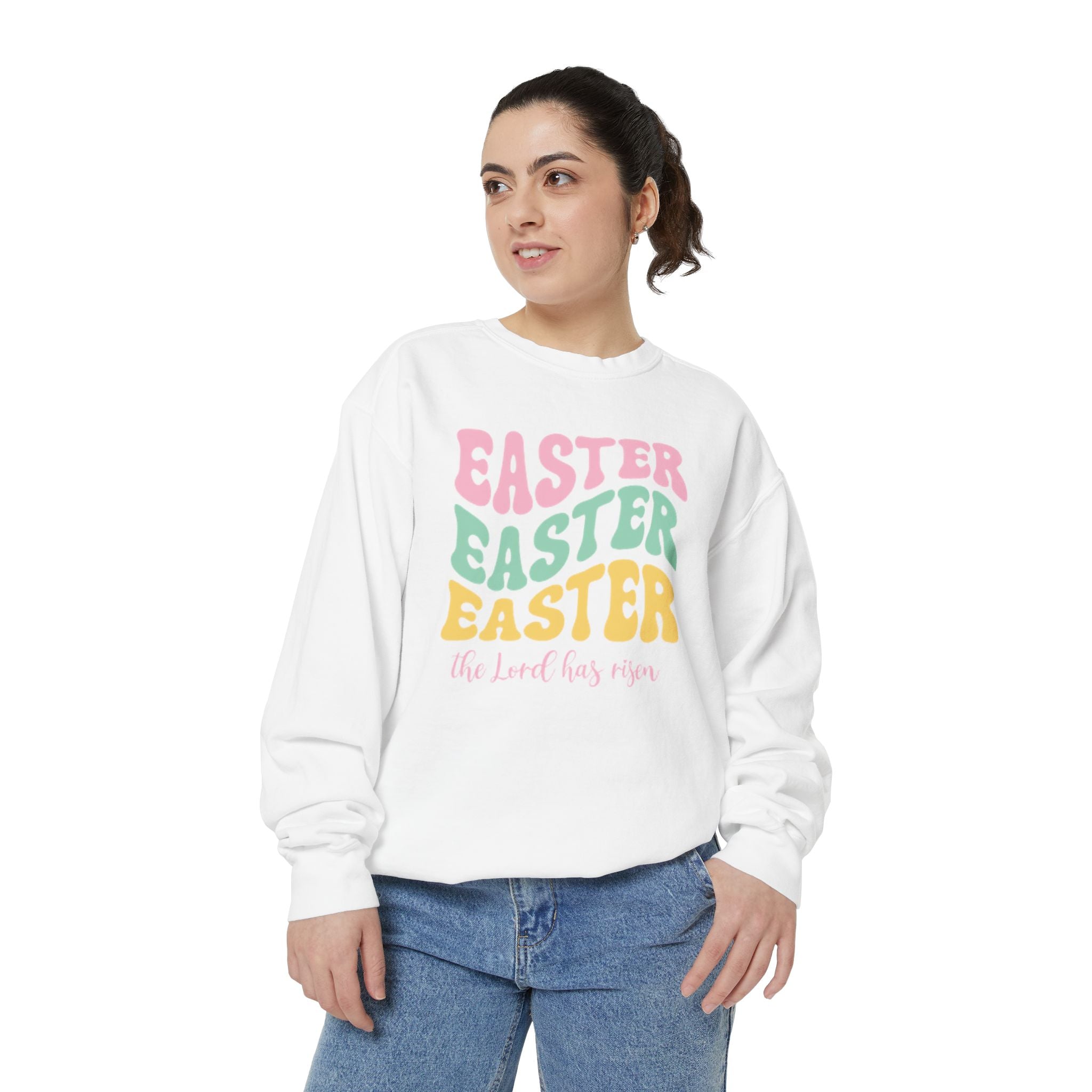 Easter Retro Graphic Sweatshirt — "Easter Easter Easter" Pastel Holiday Pullover