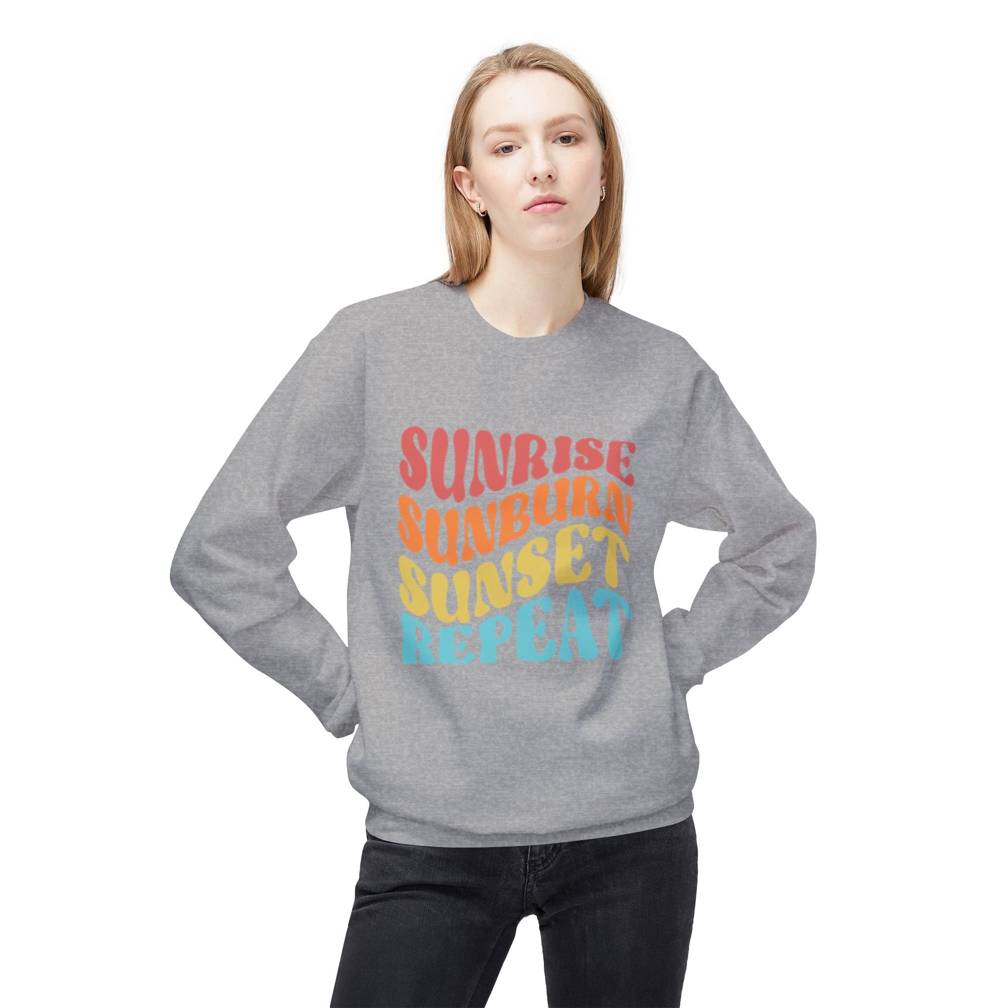 Sunrise Sunburn Sunset Repeat Sweatshirt — Retro Beach Vibes Crewneck