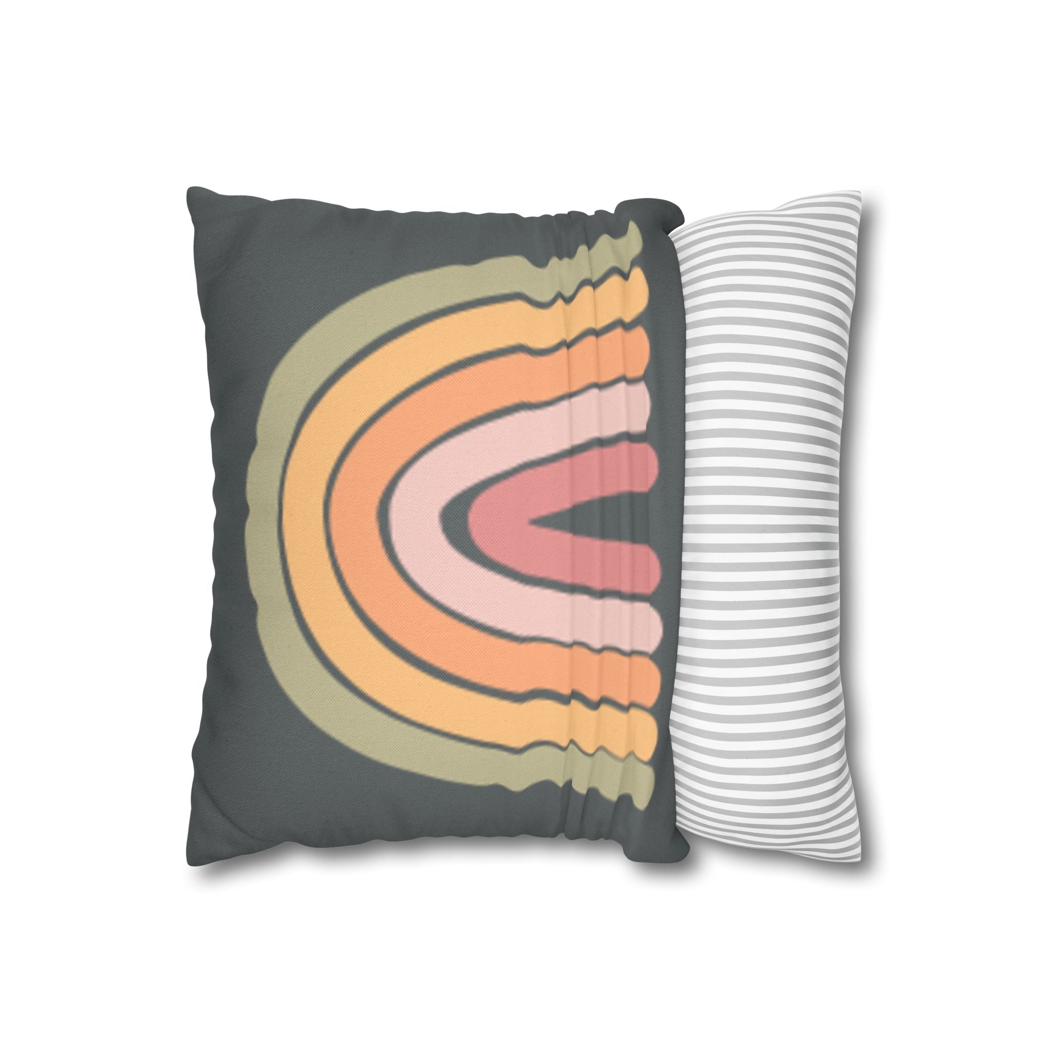 Retro Pastel Rainbow Pillow Cover — Boho Decorative Square Pillowcase