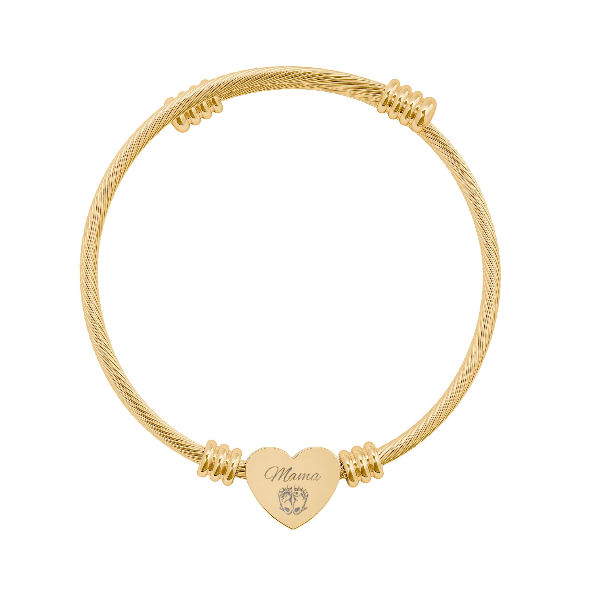 Engravable Heart Cuff Bracelet — Personalized Wire Bangle in Silver or Gold
