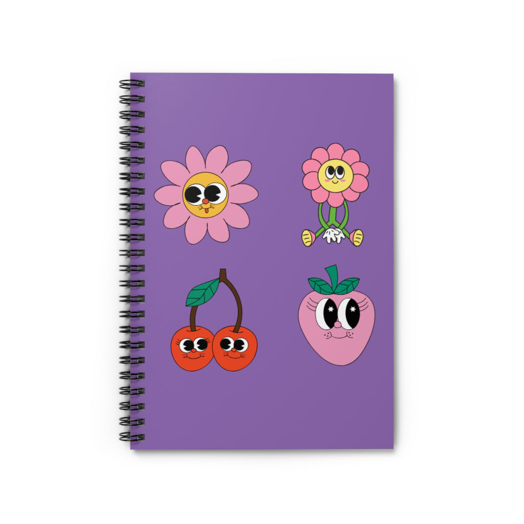 Kawaii Fruit & Flower Spiral Notebook — Cute Purple Ruled Journal