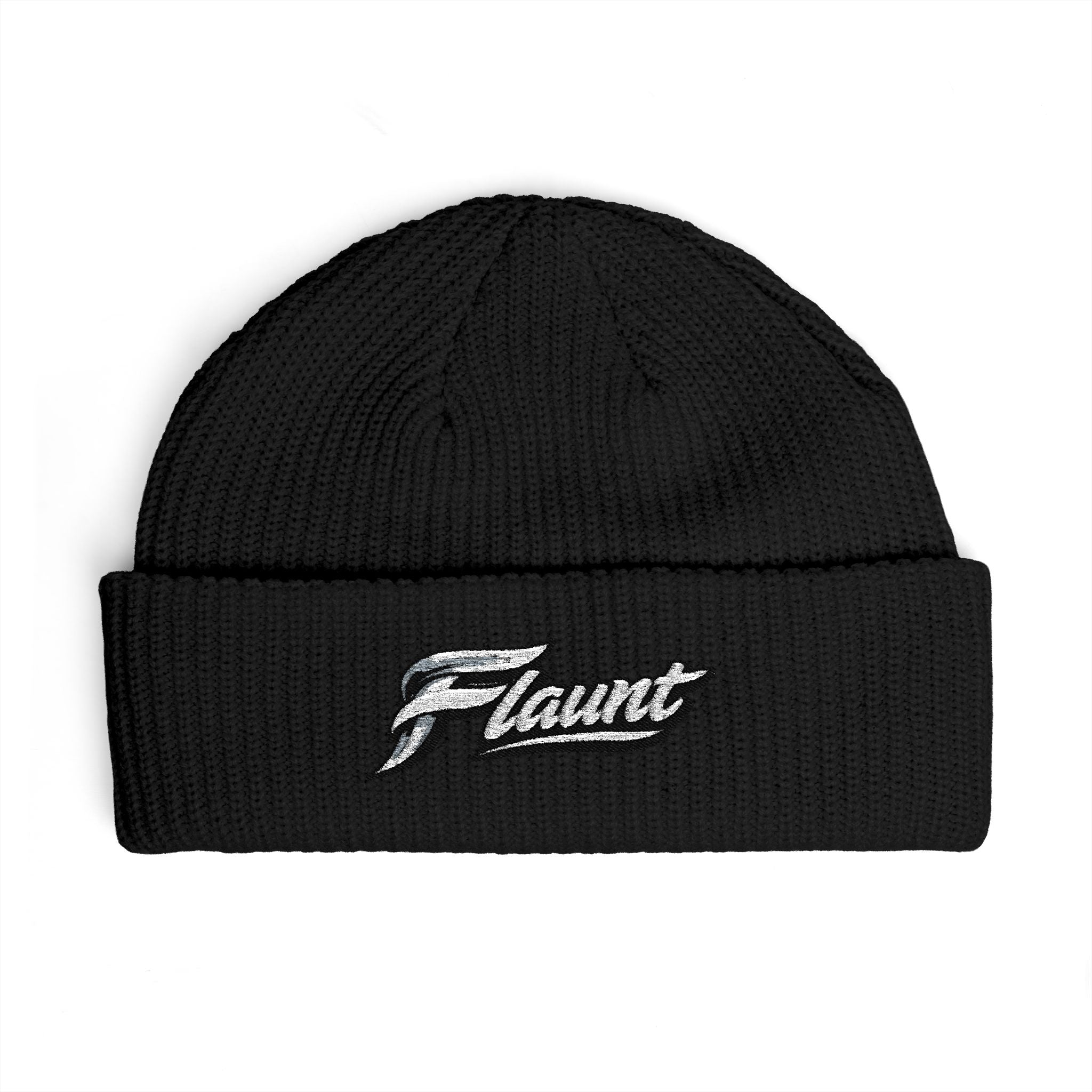 Embroidered ‘Flaunt’ Cuff Beanie — Cozy Knit Winter Hat