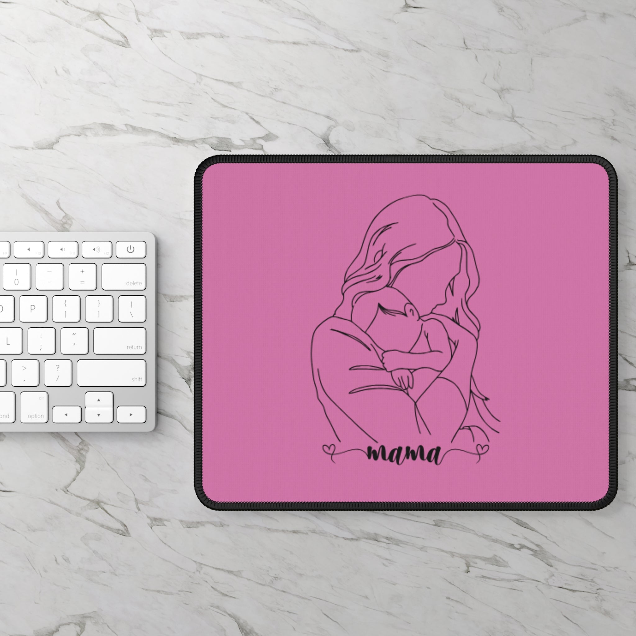 Mama Mom & Baby Gaming Mouse Pad — Pink Heartline Motherhood Desk Mat