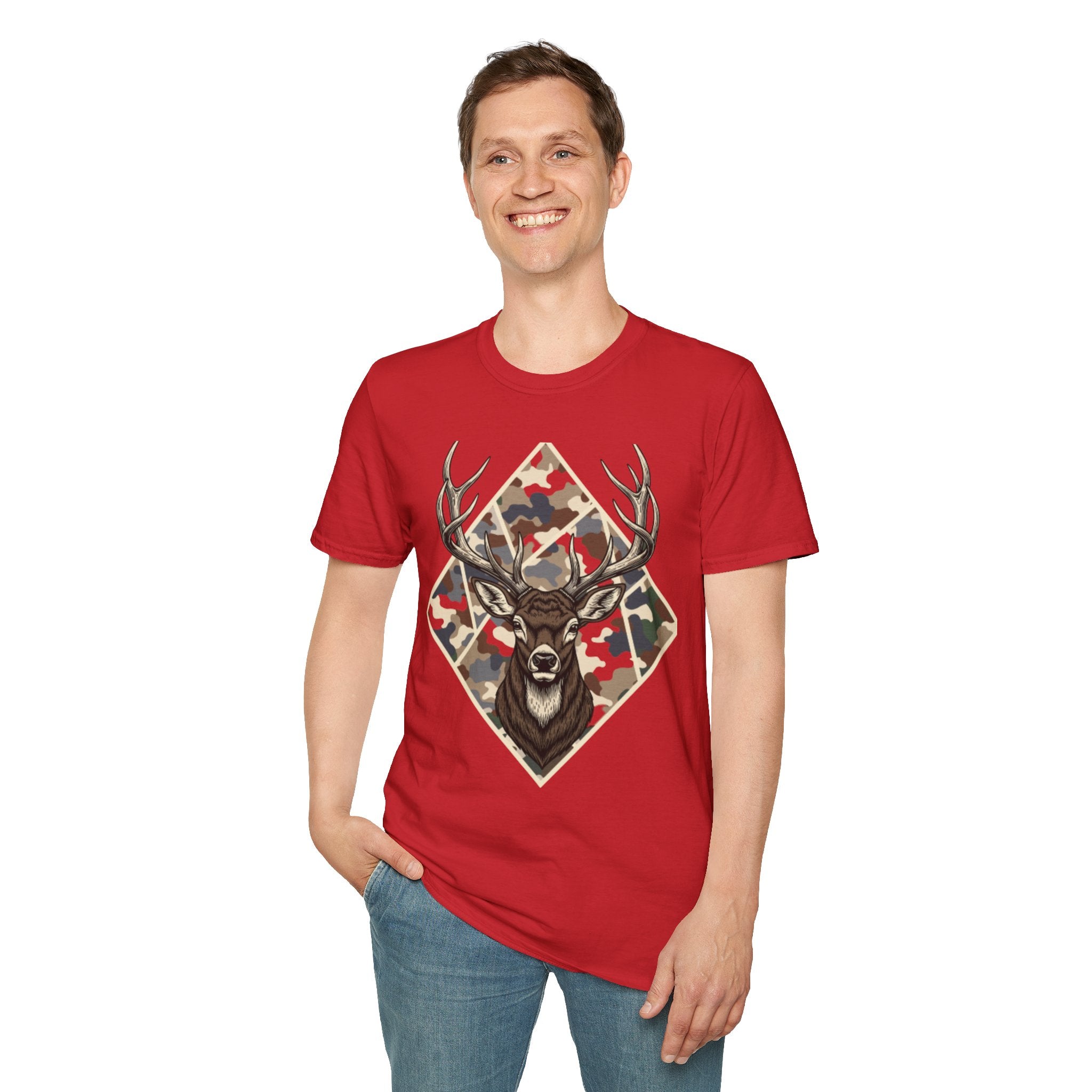 Deer Head Camo T-Shirt — Rustic Hunting Graphic Tee