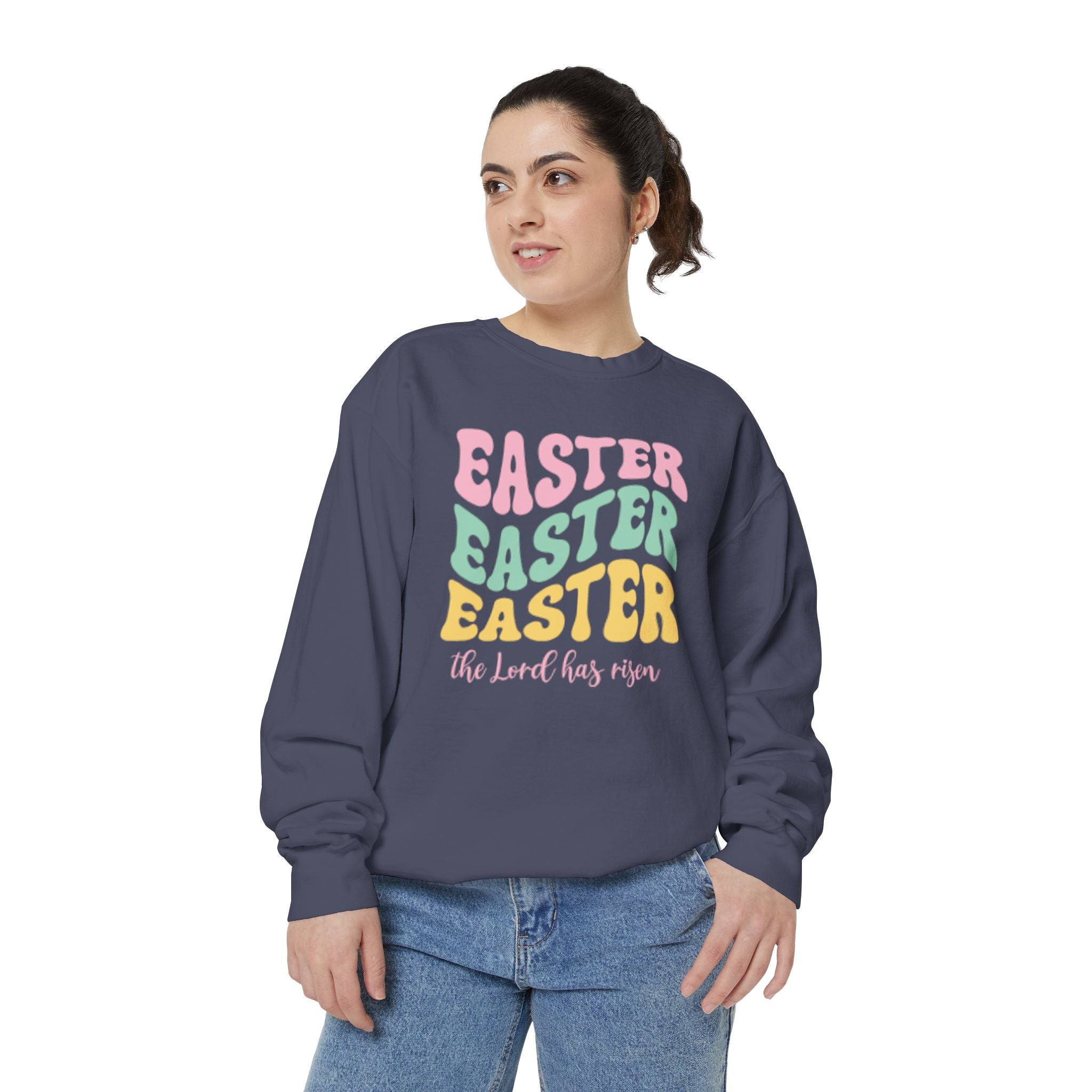 Easter Retro Graphic Sweatshirt — "Easter Easter Easter" Pastel Holiday Pullover