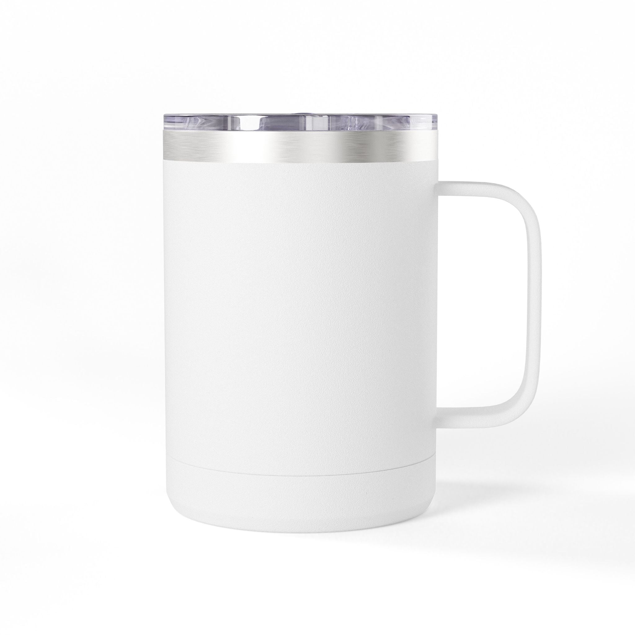 15oz Insulated Coffee Tumbler Mug — White Travel Cup with Handle