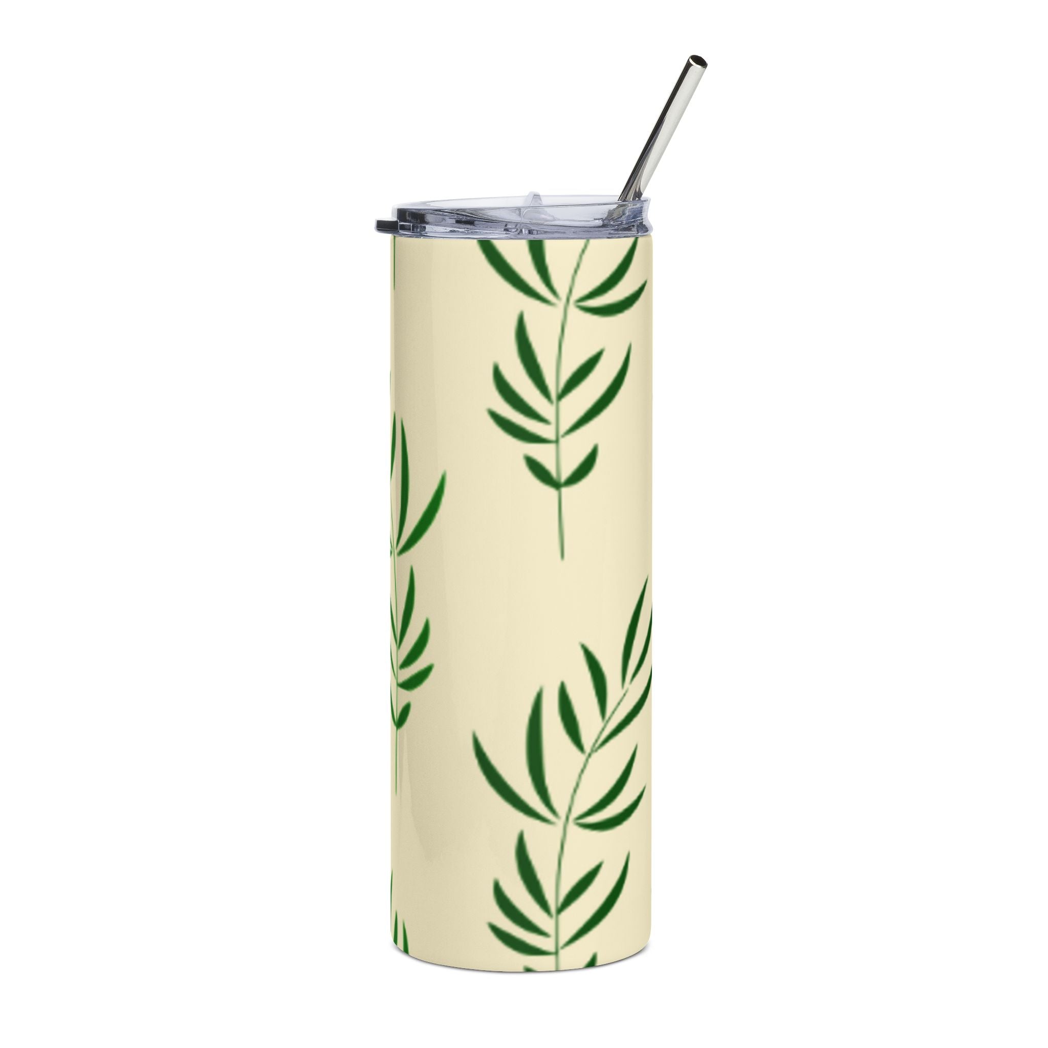 20oz Stainless Steel Tumbler – Green Leaf Pattern Insulated Travel Cup