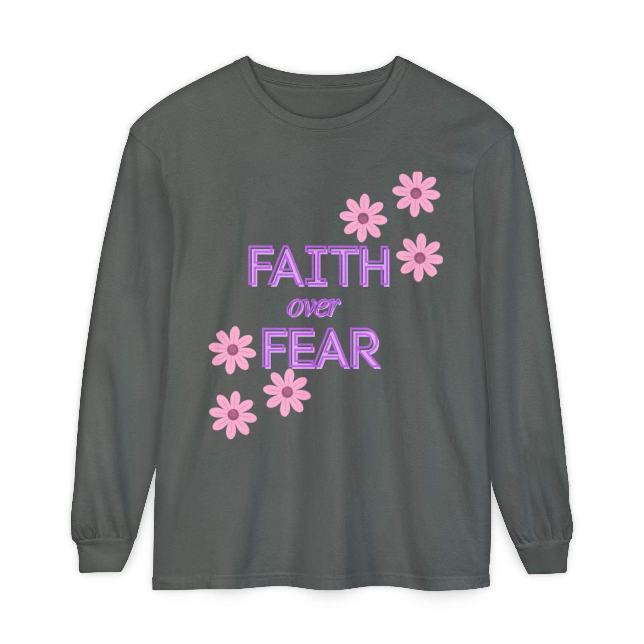 Faith Over Fear Long Sleeve Tee — Floral Inspirational Shirt