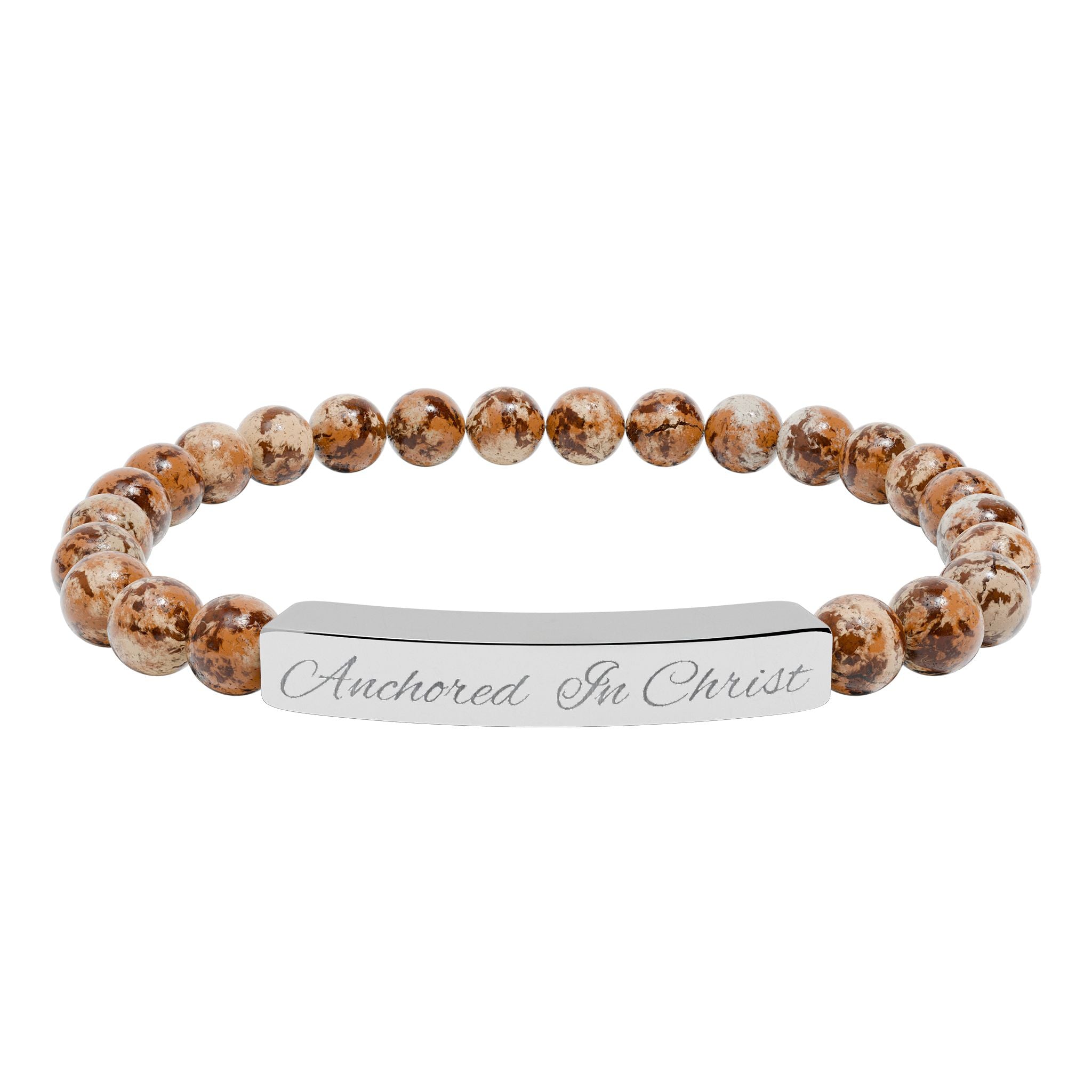 Engraved Natural Stone Stretch Bar Bracelet — Personalized Beaded Bracelet