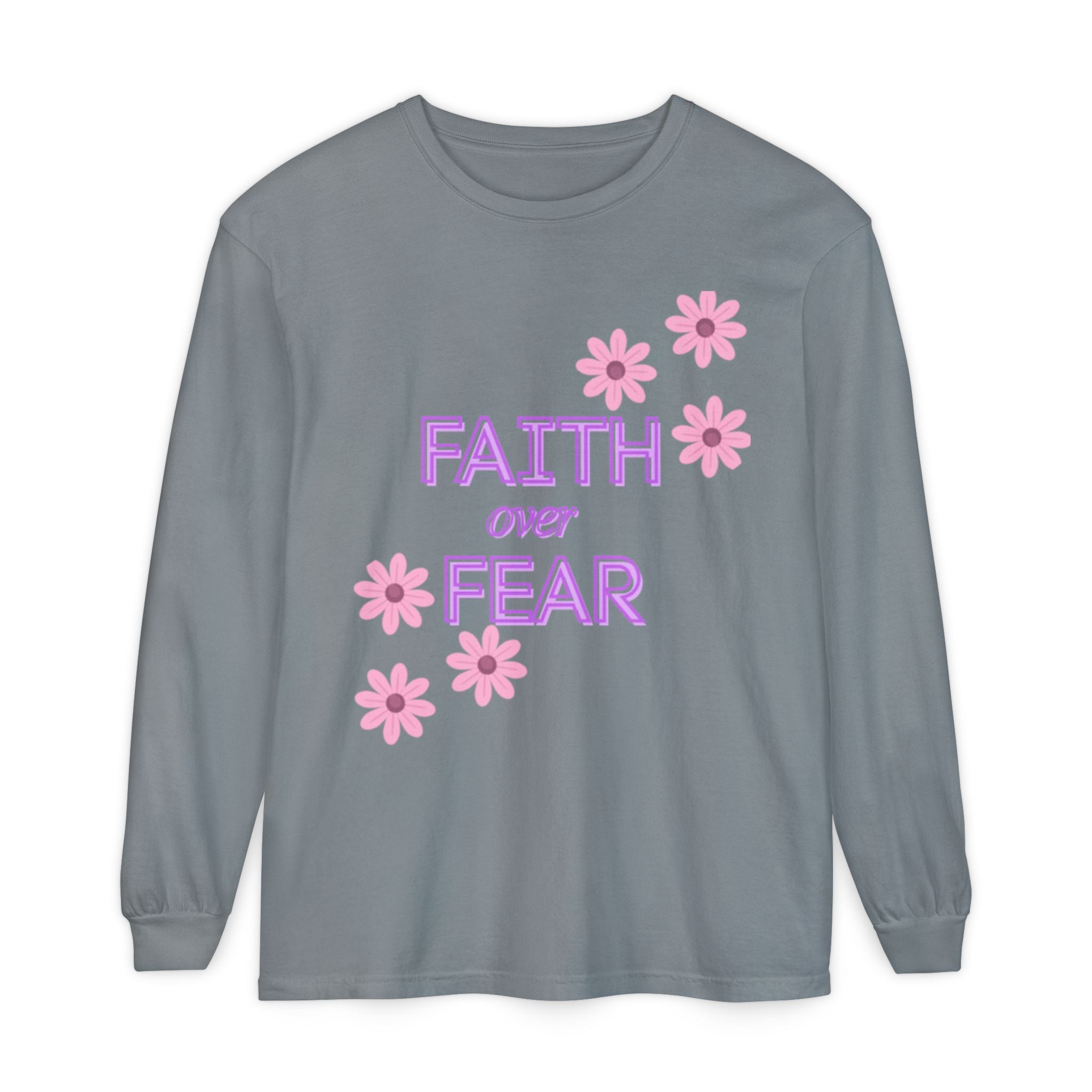 Faith Over Fear Long Sleeve Tee — Floral Inspirational Shirt
