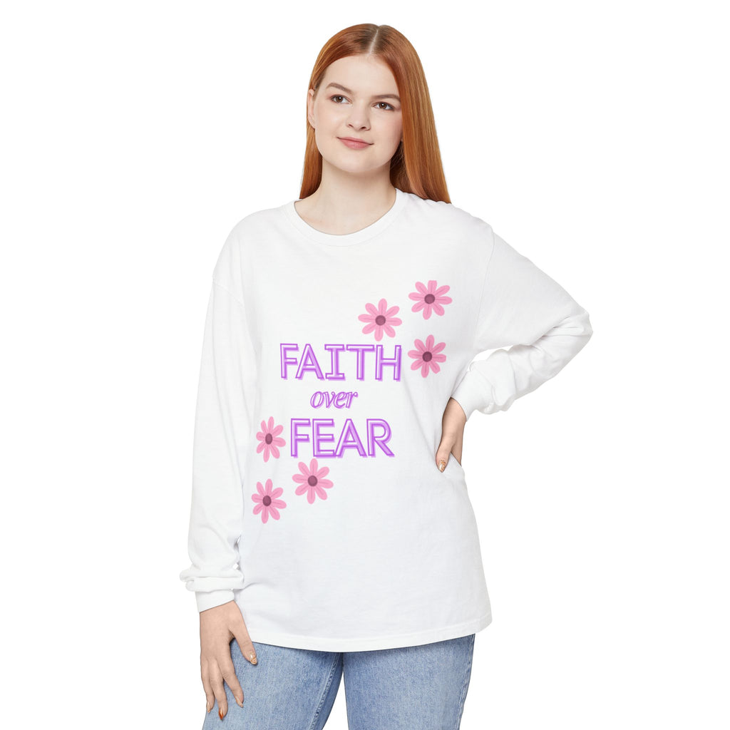 Faith Over Fear Long Sleeve Tee — Floral Inspirational Shirt