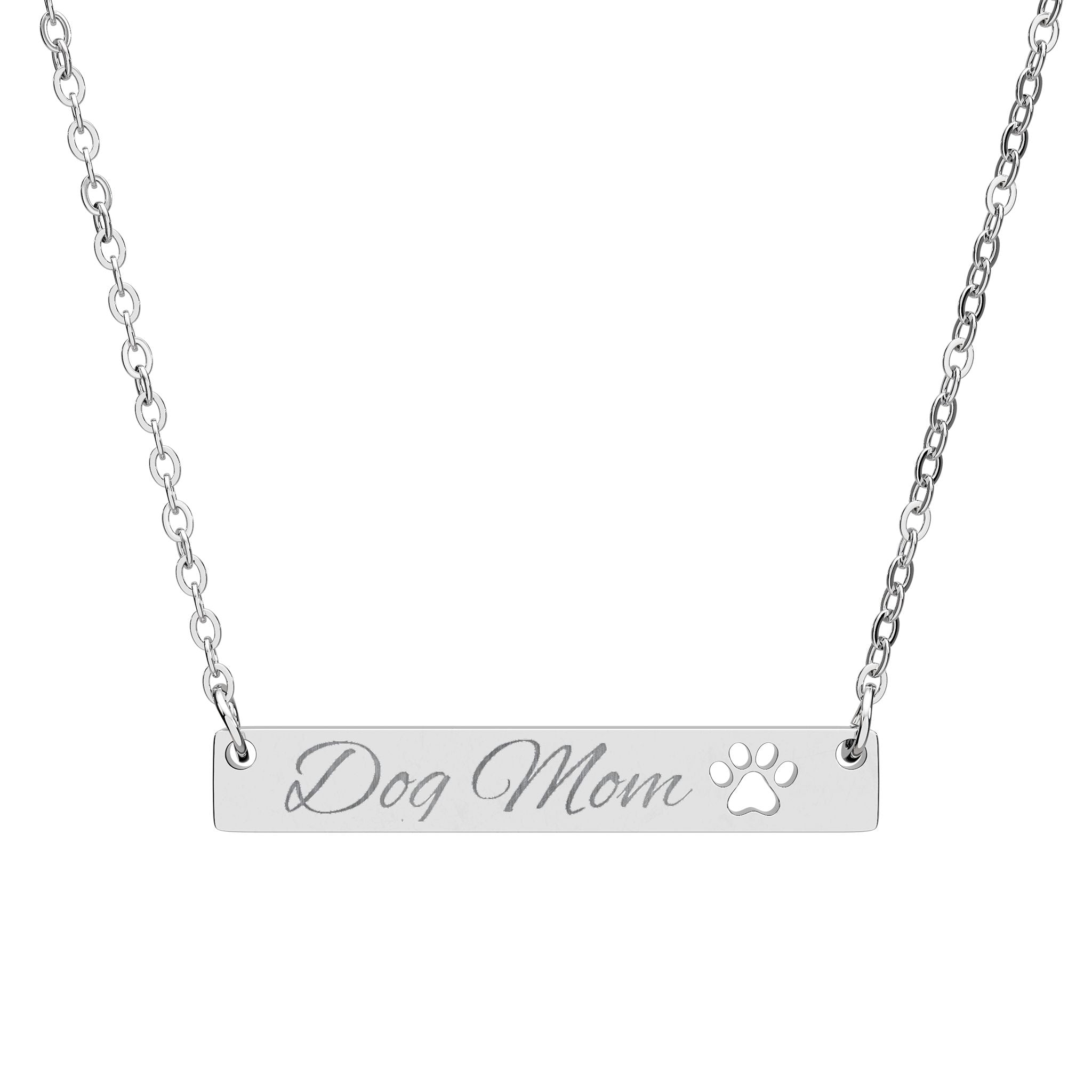 Dog Mom Paw Bar Necklace — Engraved Cutout Paw Pendant